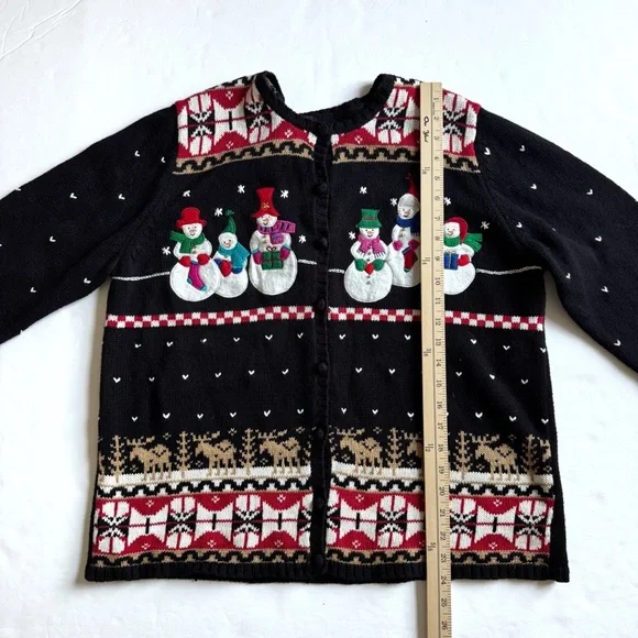 Vintage Embroidered Christmas Cardigan Sweater Womens Large Snowmen Fair Isle - Picture 9 of 12